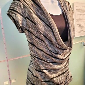 Super Cute! Black & Grey , Striped, Office Casual Top, Stretchy Material, Comfy